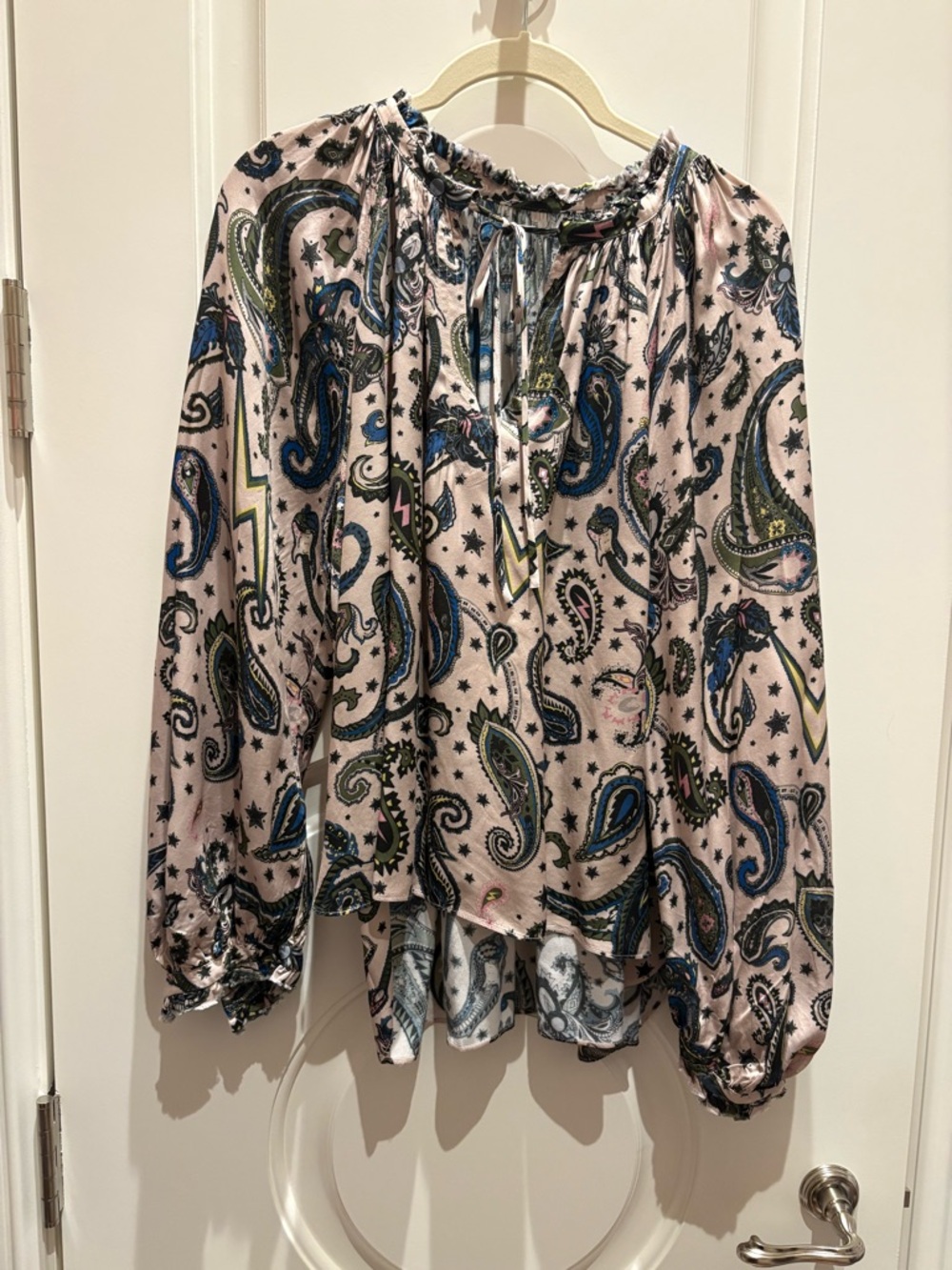 Zadig & Voltaire Pink Paisley Peasant Blouse with Blue and Green Accents